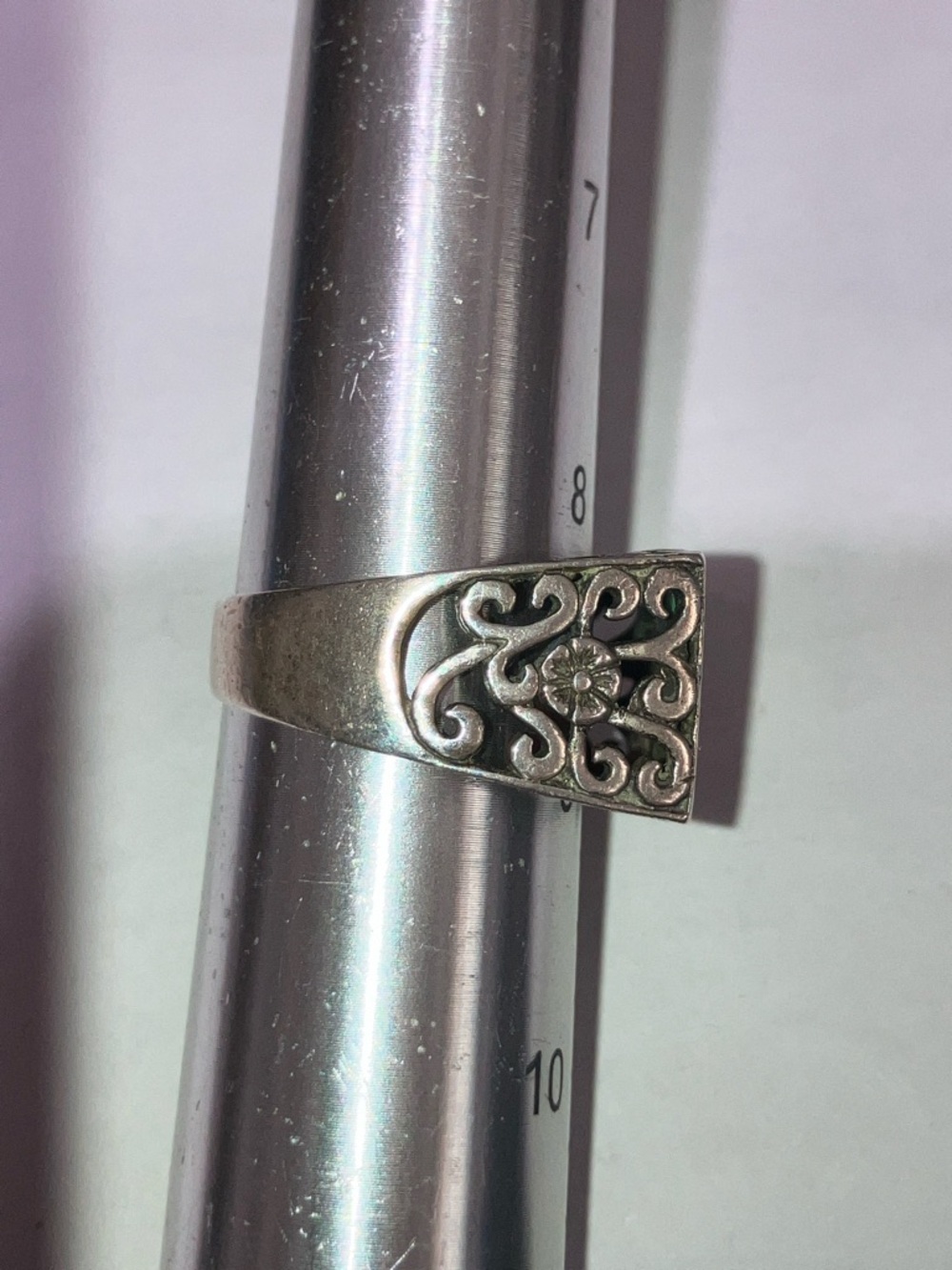 Sterling Silver Multicolor Inlay Wide Band Ring - Blue Green Pink Cream - Picture 4 of 9